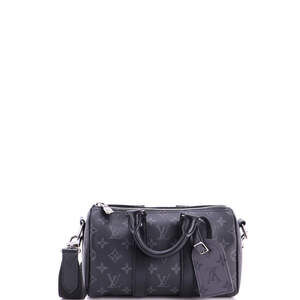 Louis Vuitton 25 Keepall Bandouliere Bag Reverse Monogram Eclipse Canvas